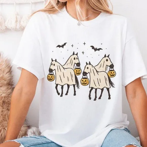 Cowboy Ghost Horse Tee, Halloween Shirt - Picture 1 of 4
